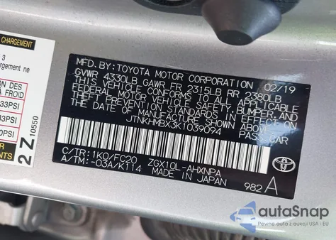 2019 Toyota C-Hr Le из США, поврежденный, VIN JTNKHMBX3K1039094